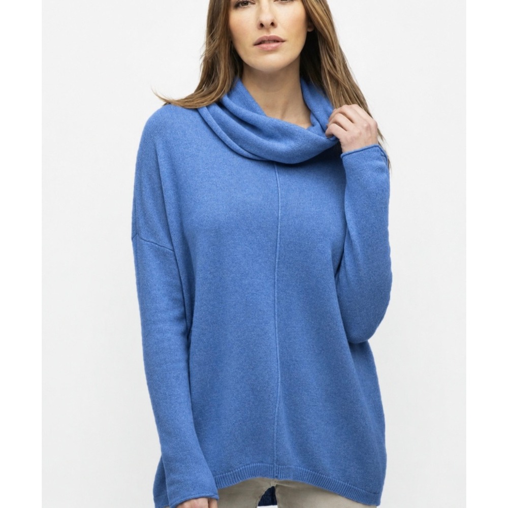 Kinross Cashmere Blue Cowl Neck Sweater Medium 100% Cashmere Retails $280